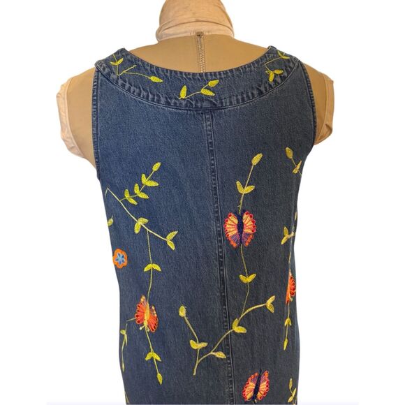 Carolina Blues Vintage Denim Dress Sz 8 Embroidered Butterflies 100% Cotton - Picture 7 of 11